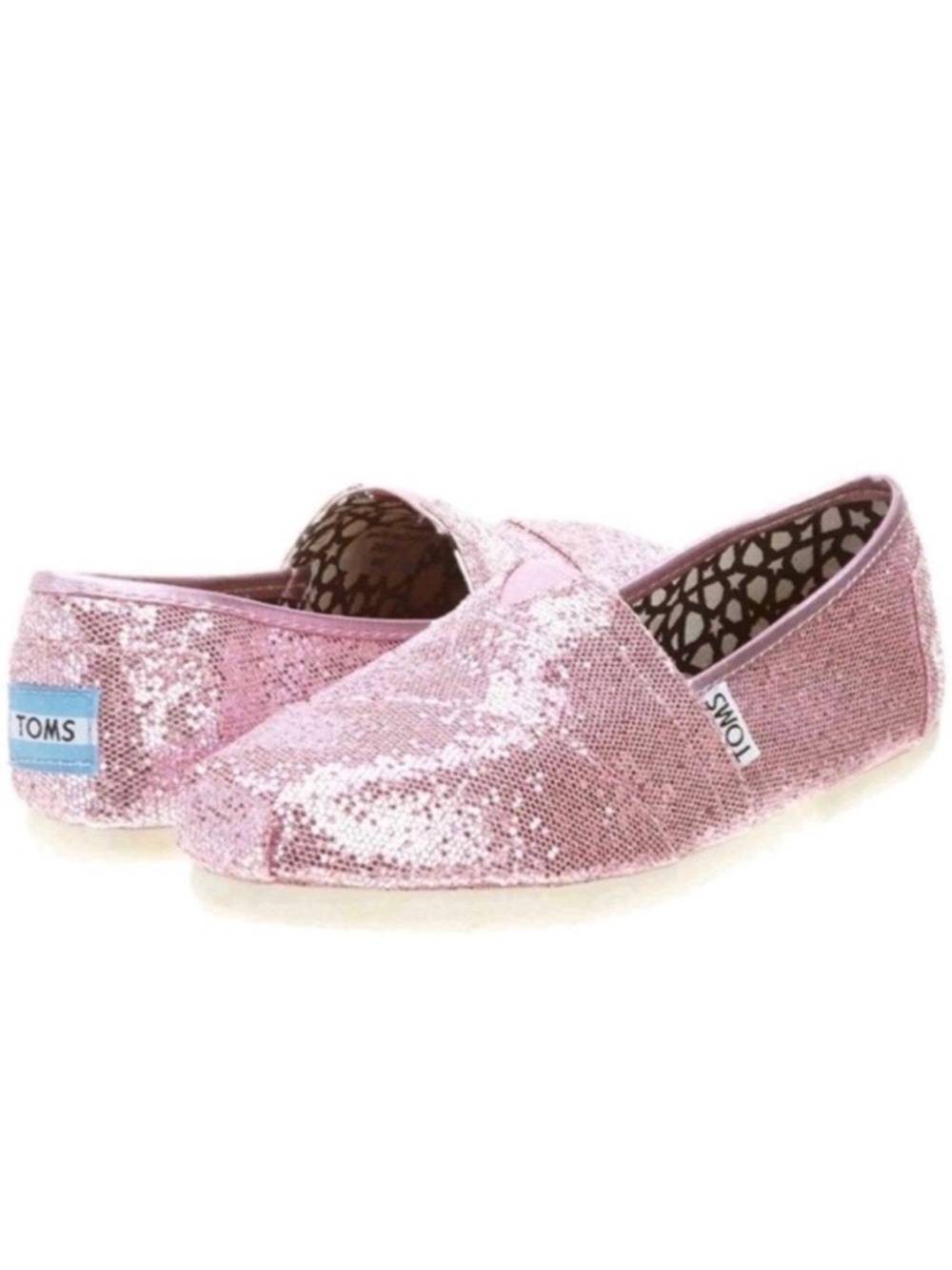 TOMS Pink Glitter Slip-On Flats Sparkle Balletcore Women’s 6 NWOT - Picture 2 of 9